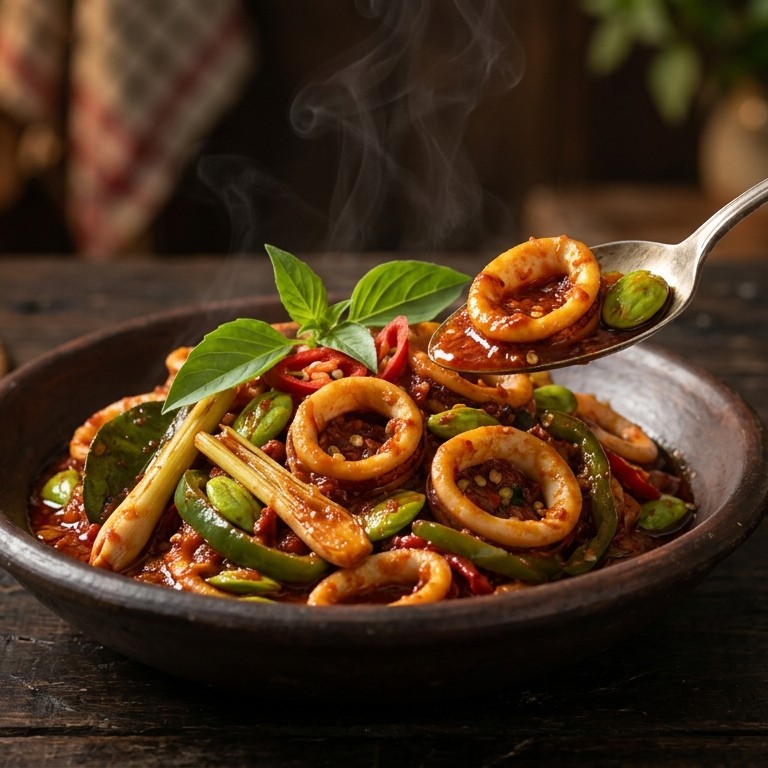 Cumi Balado Dengan  (gestoofde inktvis in zeer pittige saus) recept