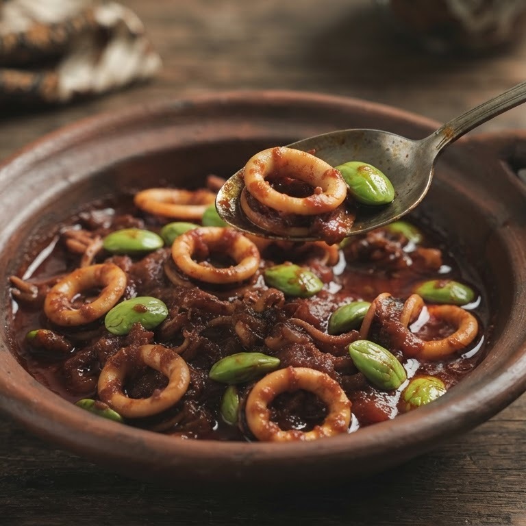 Cumi cumi masak peteh (gestoofde inktvis) recept