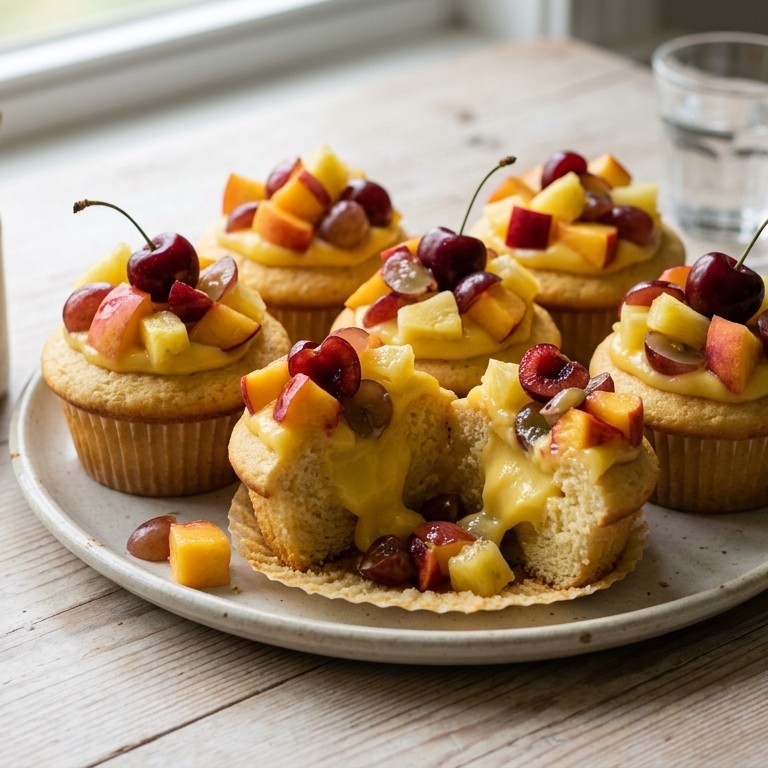 Cupcake met gele vla en vruchtjes recept