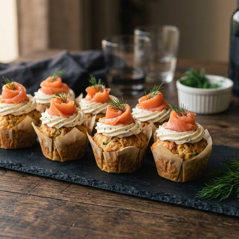 Cupcake met roomkaas en gerookte zalm voor buffet recept