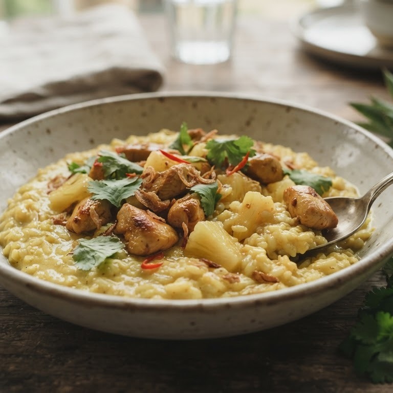 Curry-Kokos risotto met kip en ananas recept