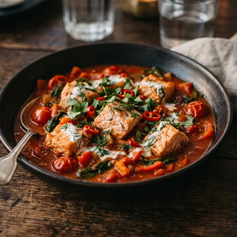 Curry van tomaten met zalm recept