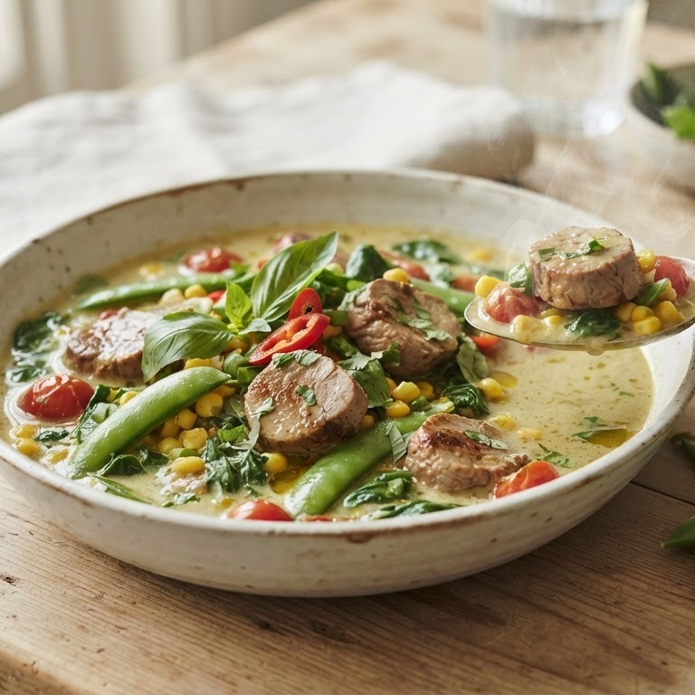 Curry van varkenshaas en voorjaarsgroenten recept