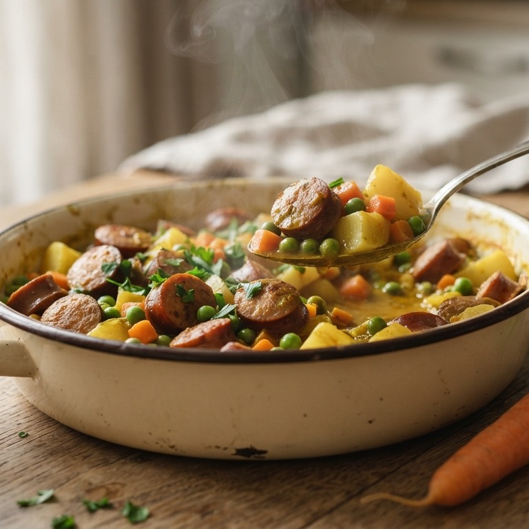 Curry worstschotel doppertjes-worteleltjes recept
