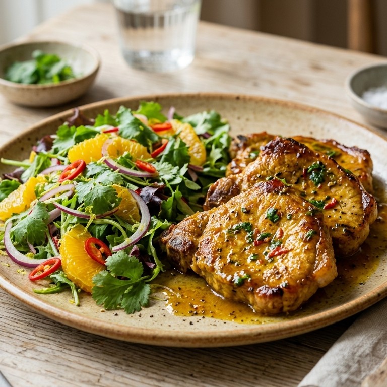 Currykarbonades met frisse salade recept