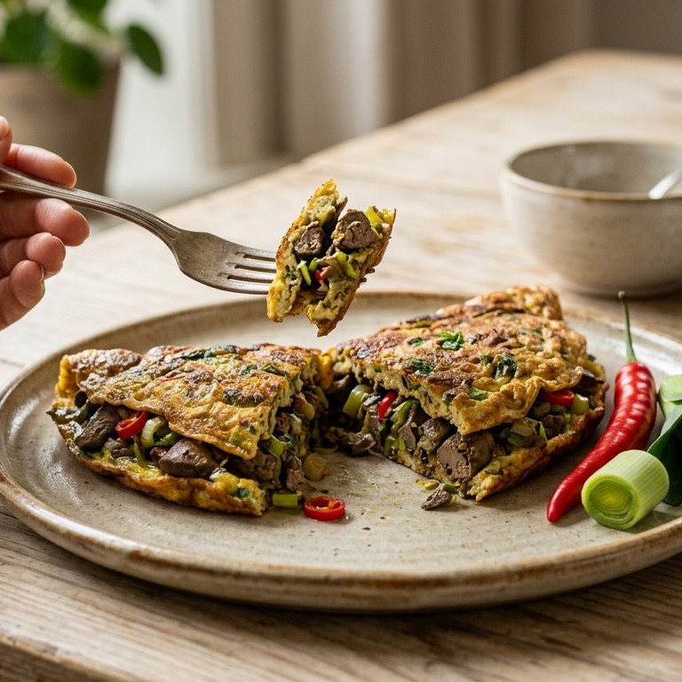 Dadar hati ajam (kippenlever met gekruid eimengsel) recept