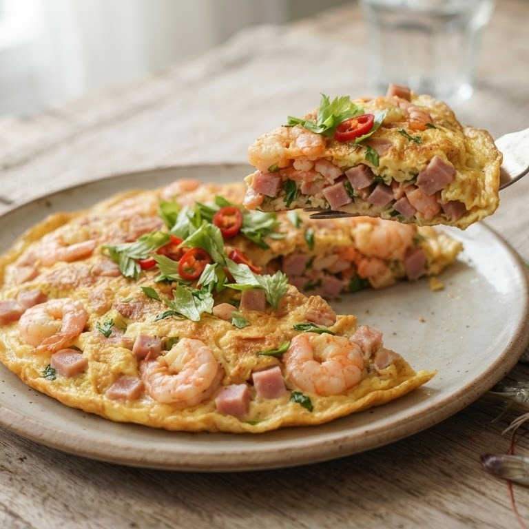 Dadar Udang dan Ham recept