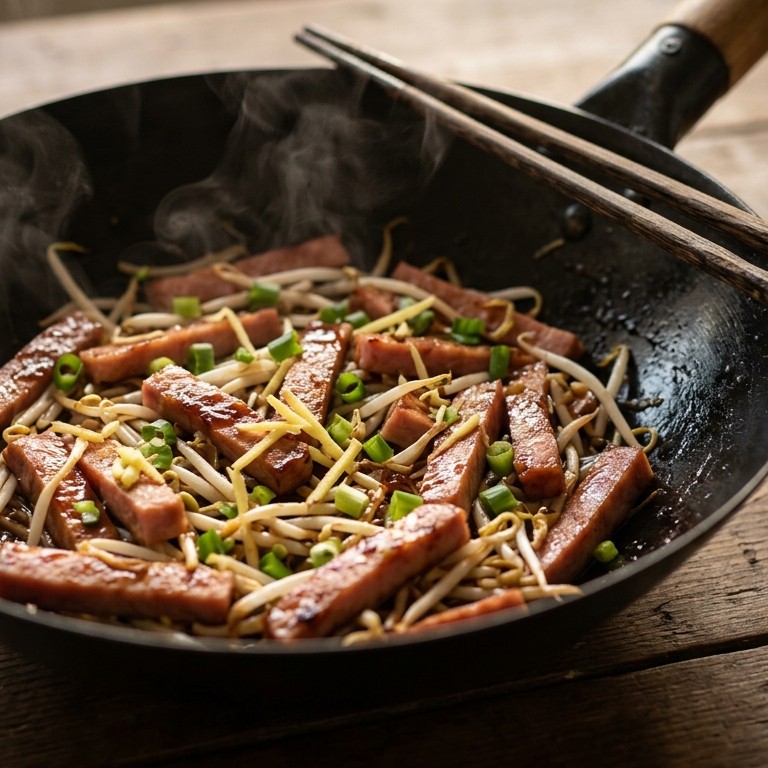 Daging babi taugé (hamlapjes met taugé en een zoet sausje) recept