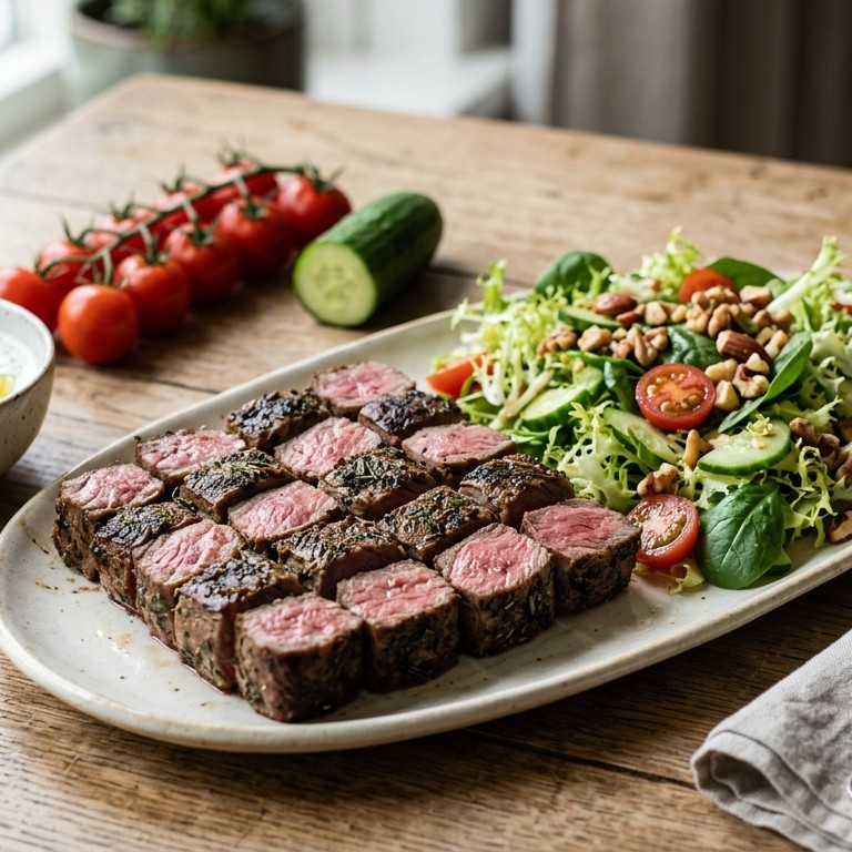 Damsteentjes van lamsbout met een frisée salade en yoghurtsaus recept