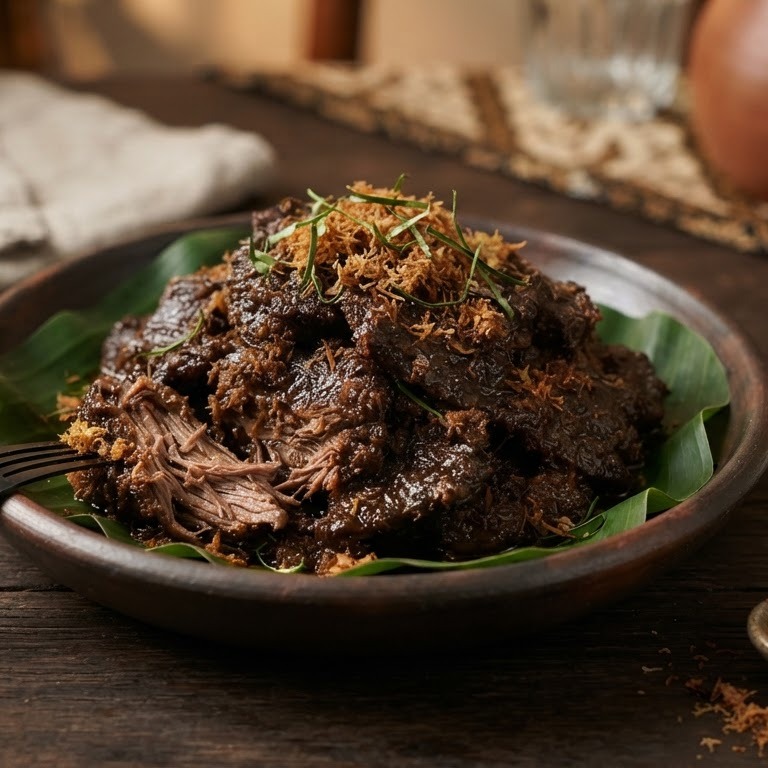 Dendeng agee (gemarineerde runderlappen in kruidige kokos) recept