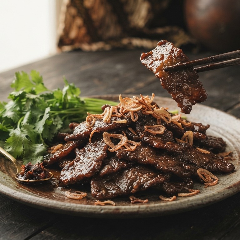 Dendeng kulem (gebakken lichtgekruid rundvlees) recept