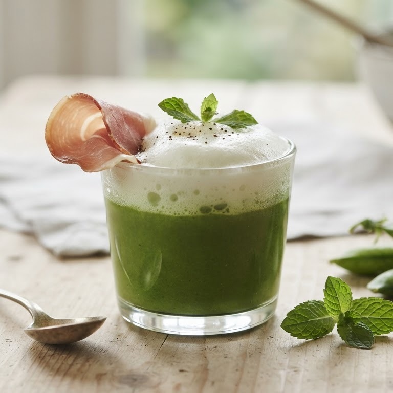 Doperwtencappuccino met rauwe ham recept