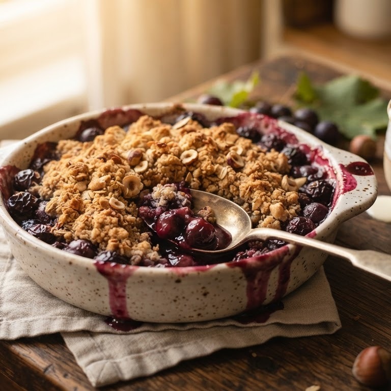Druivencrumble met hazelnoten recept