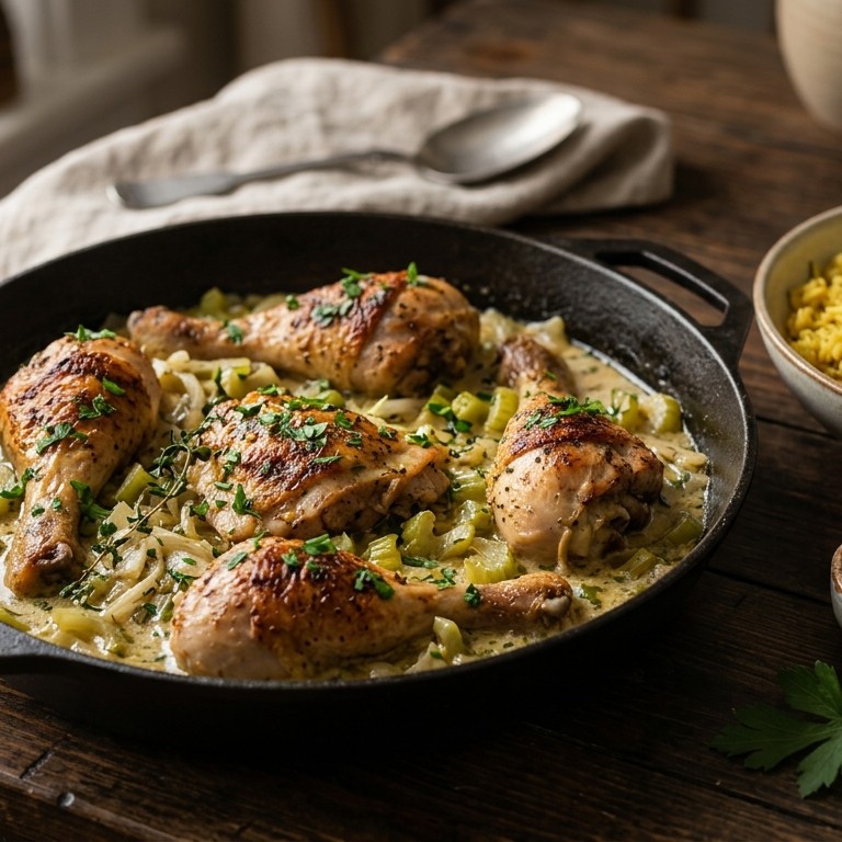 Drumsticks met bleekselderij en gele rijst recept