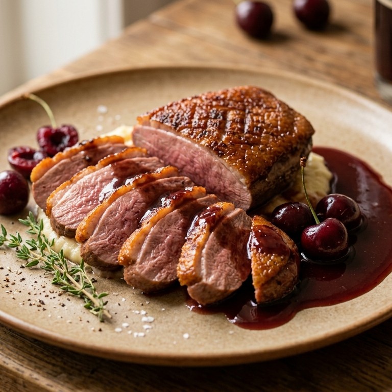 Eendenborst met een saus van kersenbier recept