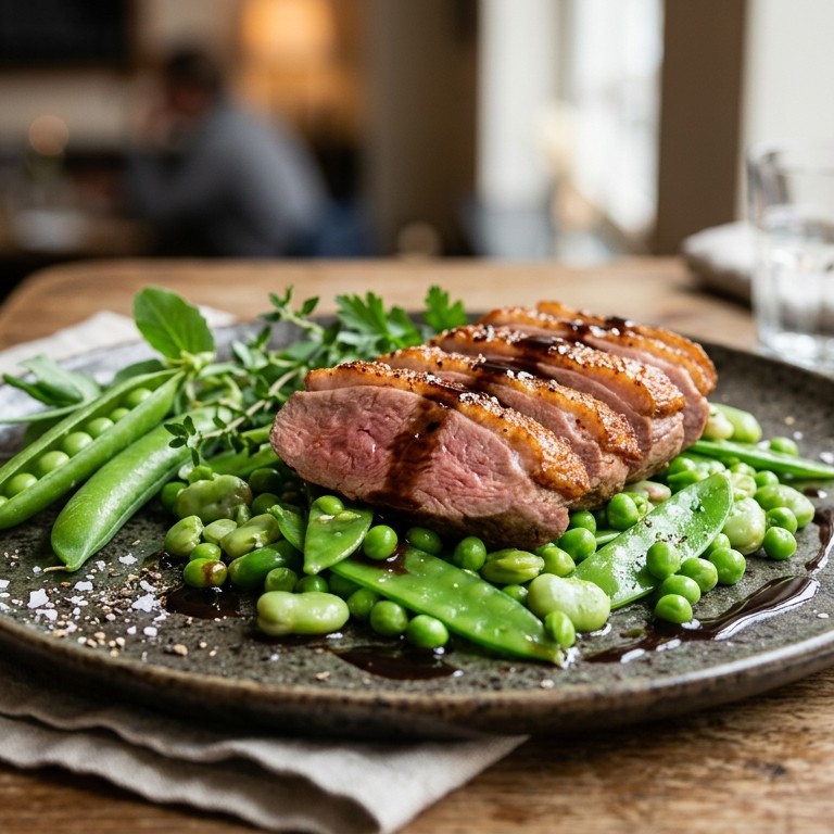 Eendenborst met lentegroenten en balsamicosaus recept