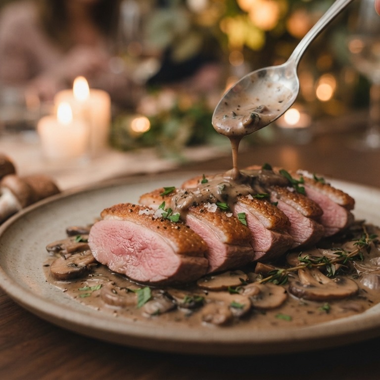 Eendenborst met paddenstoelensaus recept