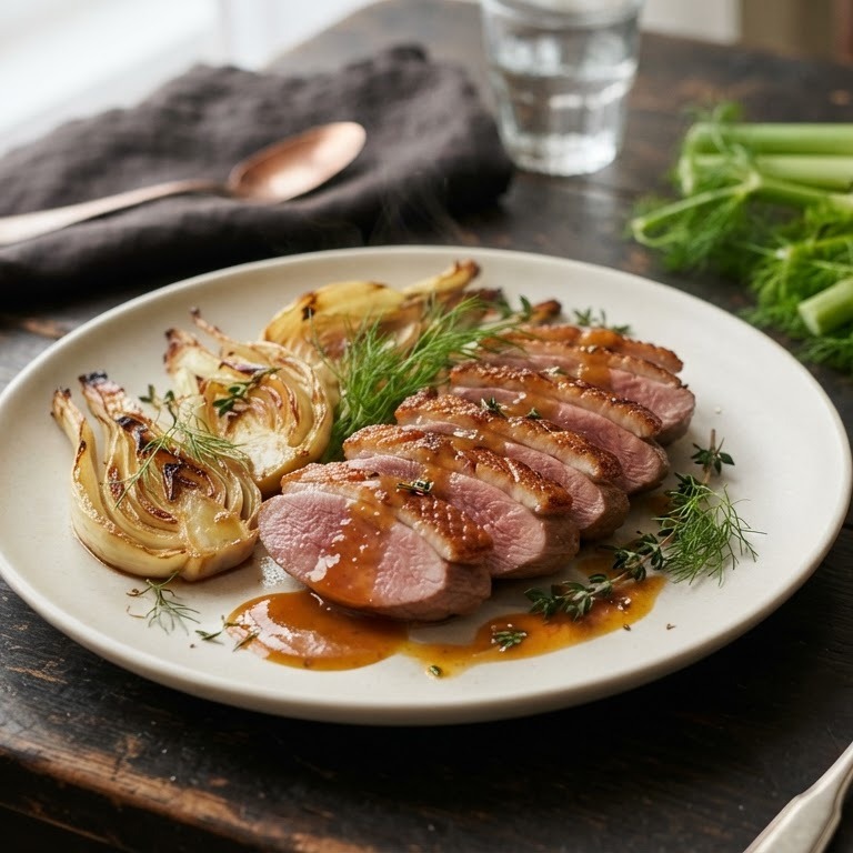 Eendenborst met venkel-sinaasappelsaus recept