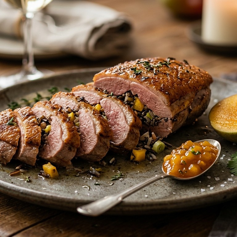 Eendenborstfilet gevuld met kerrierijst recept