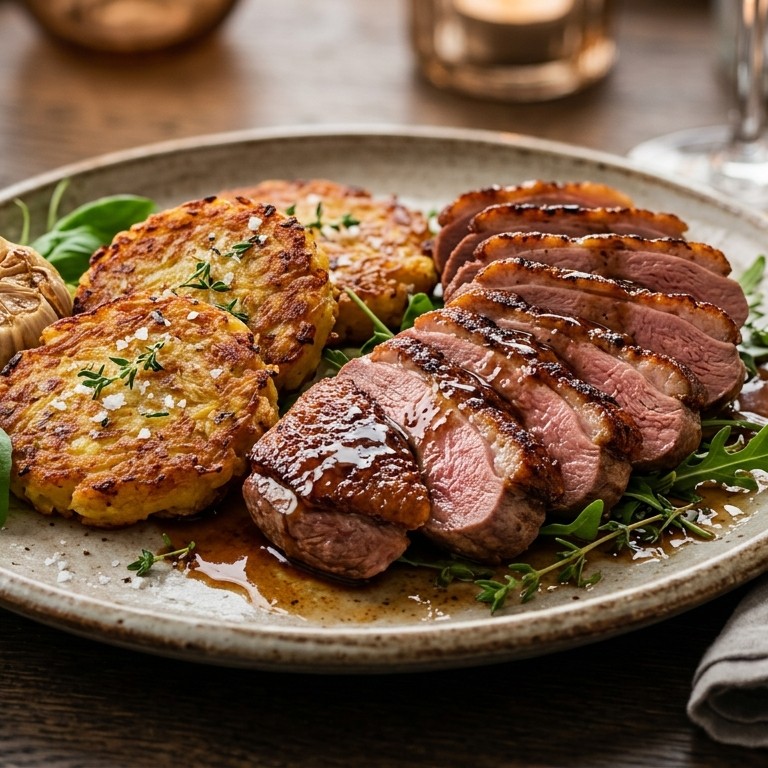 Eendenborstfilet met aardappelkoekjes recept