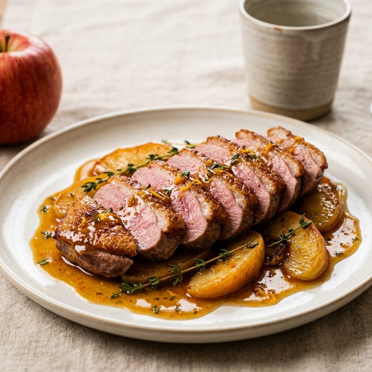 Eendenborstfilet met appel en sinaasappel-honingsaus recept