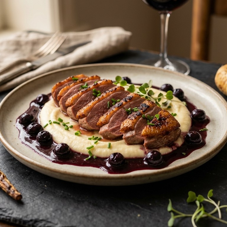 Eendenborstfilet met pastinaak en blauwe bessensaus recept
