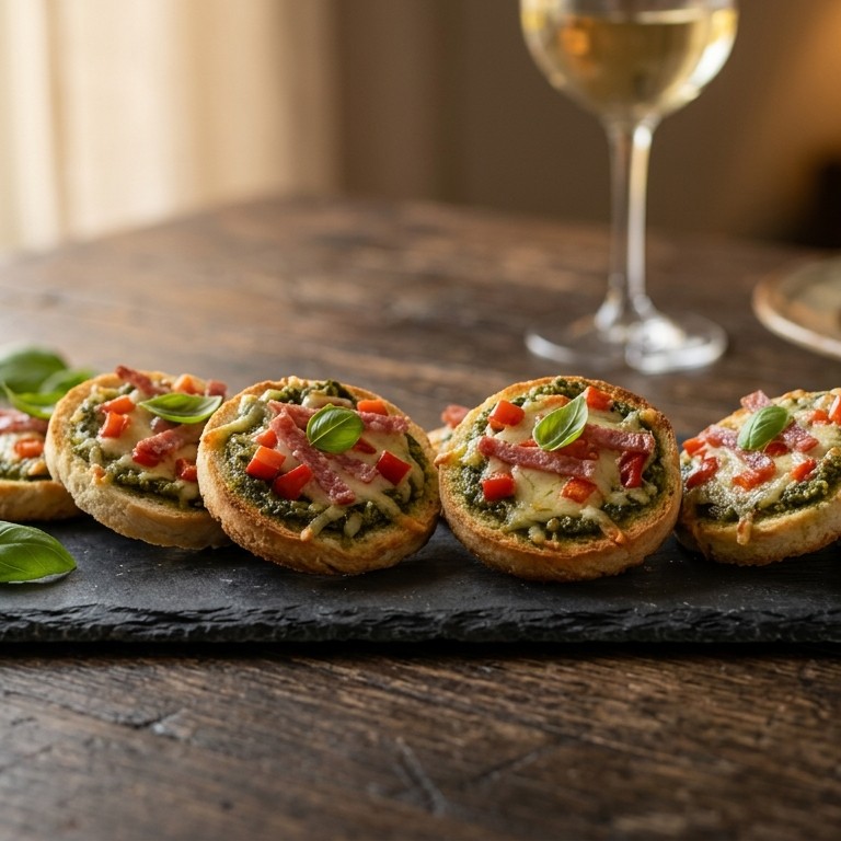 Eénhapspizzaatjes Genovese met rode paprika recept