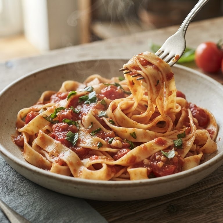 Eenvoudige tagliatelle met tomatensaus recept
