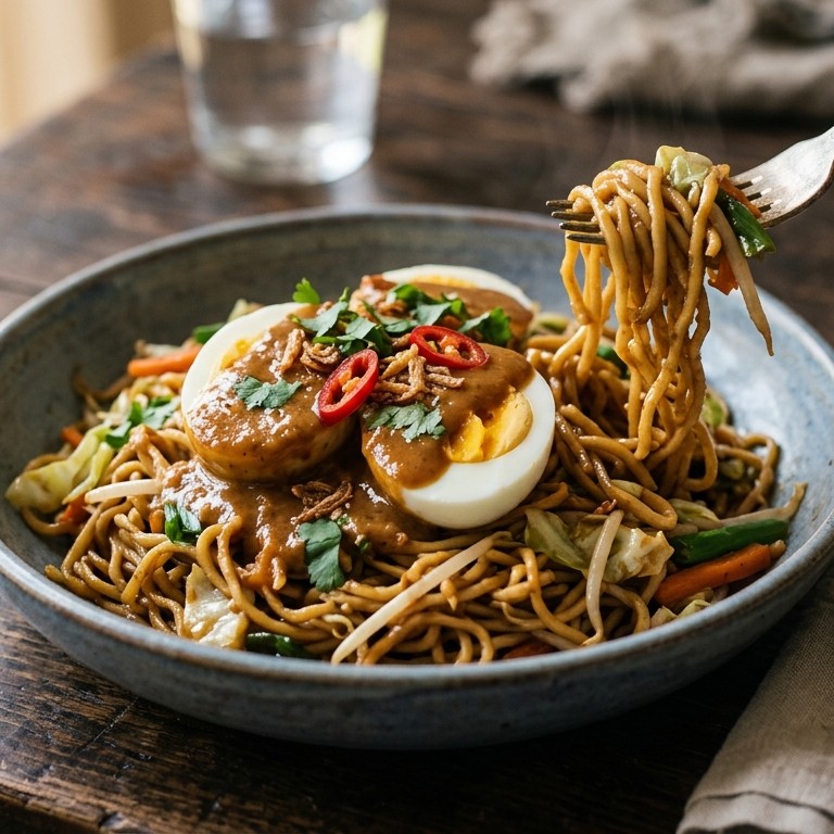 Eieren in pindasaus met mie recept