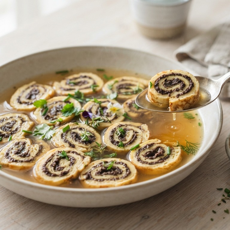 Eierflensje met tapenade in bouillon recept