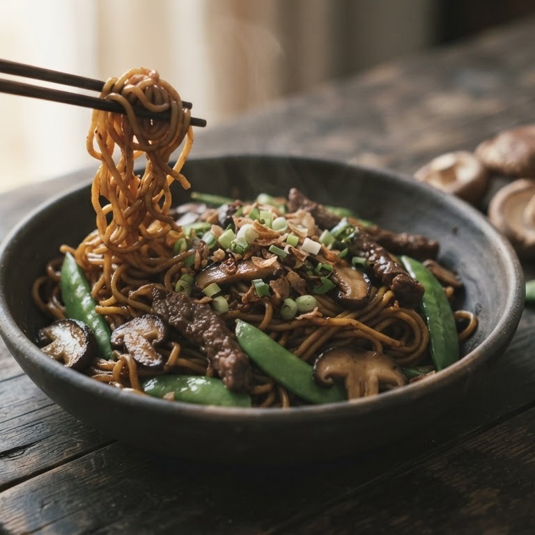 Eiermie met sugar snaps en champignons recept