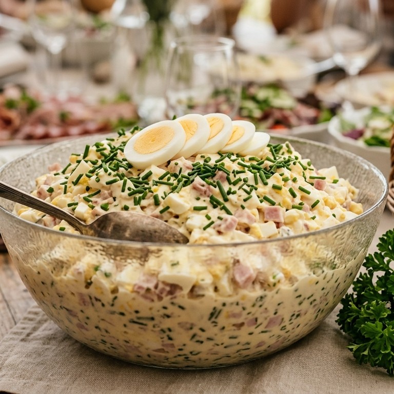 Eiersalade met ham en bieslook voor buffet recept