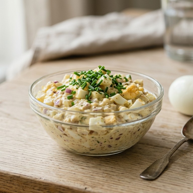 Eiersalade met rode ui en mosterd recept