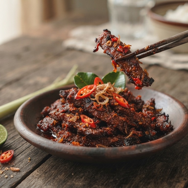 Empal pedis (zeer scherpe, droog gebakken rundvleesreepjes) recept