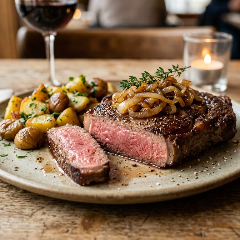 Entrecôte à La Lyonnaise recept
