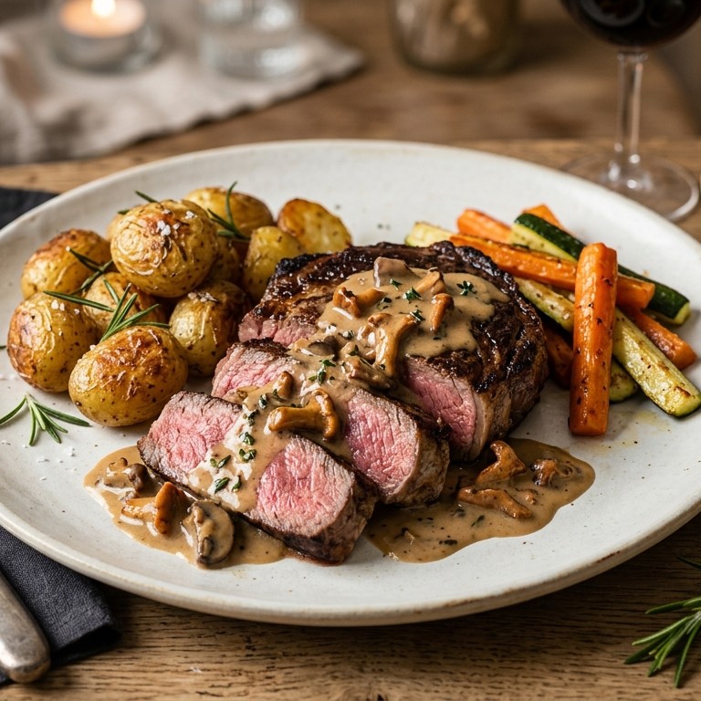 Entrecote met een bospaddestoelensaus recept