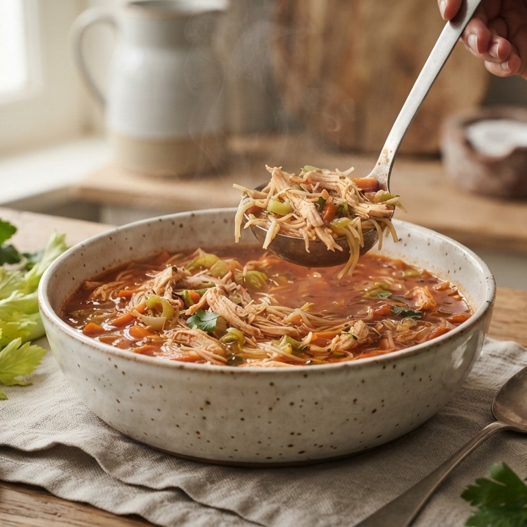 Extra gevulde kippen-tomatensoep recept