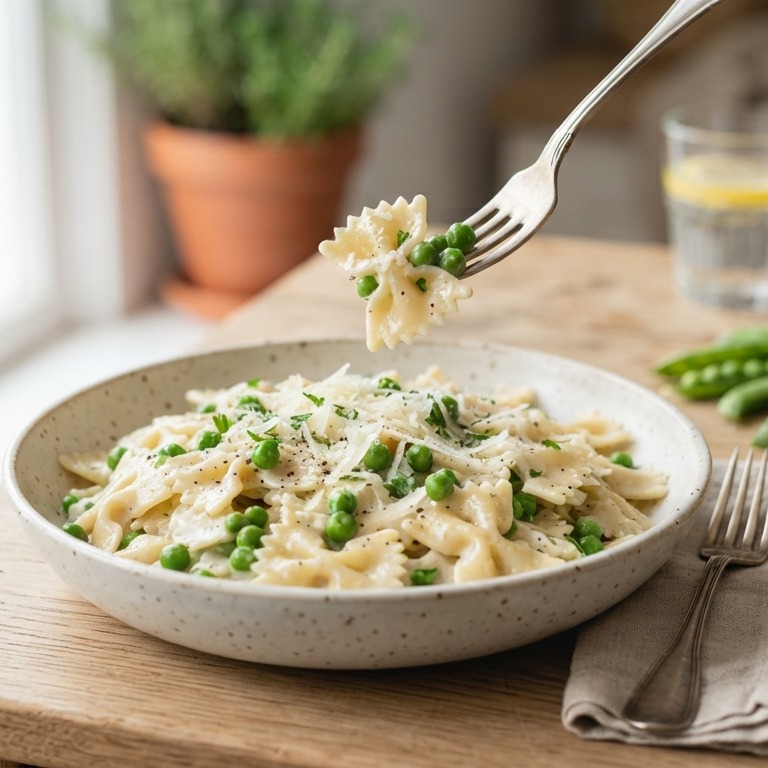 Farfalle doperwten en kaas recept