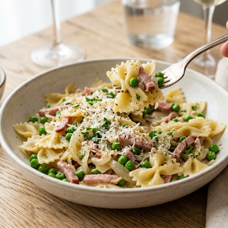 Farfalle met ham en doperwten recept