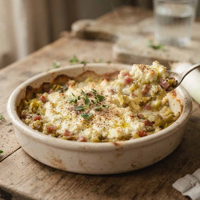Fetakaas met prei en knoflook recept