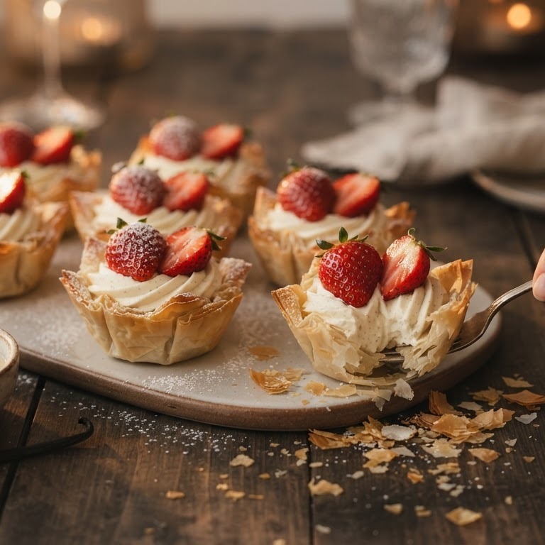 Filodeegtaartjes met aardbeien recept