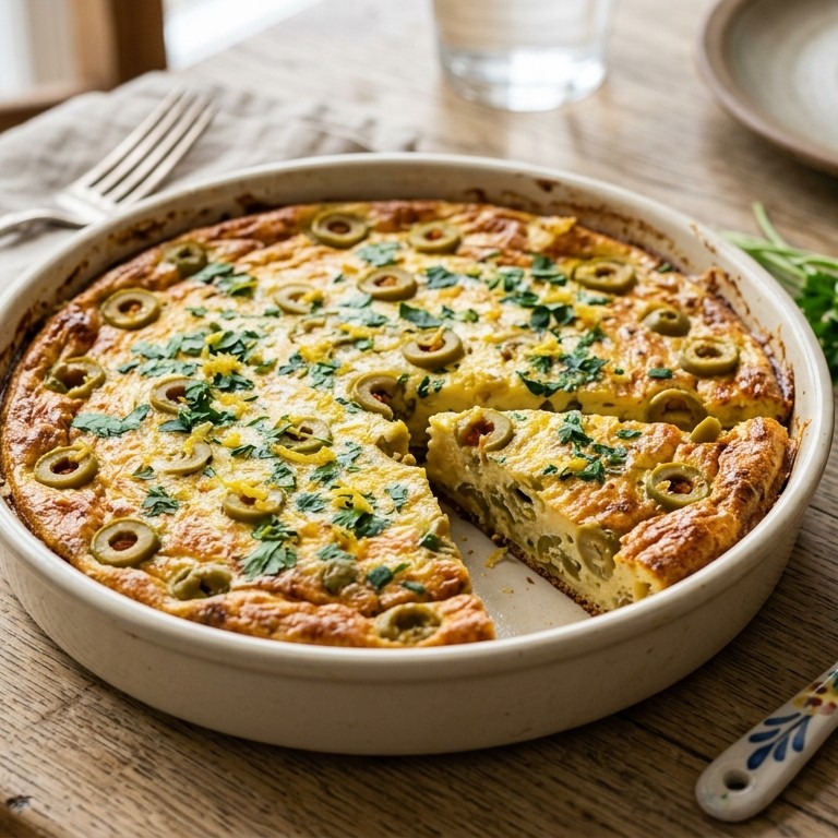 Flan met olijven en citroen recept