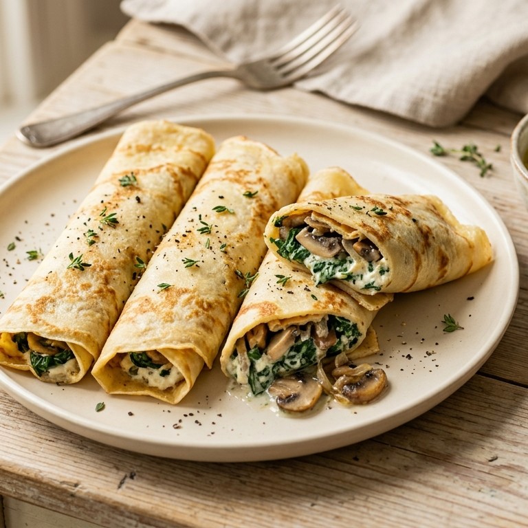 Flensjes met romige spinazie-paddenstoelenvulling recept