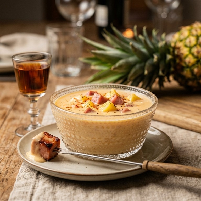Fonduesausje met ham, ananas en sherry recept