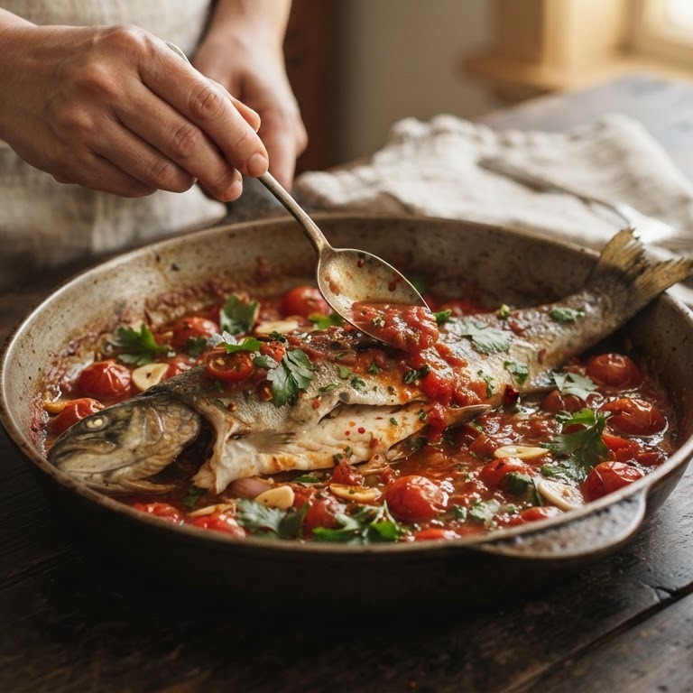 Forel in tomatensaus recept