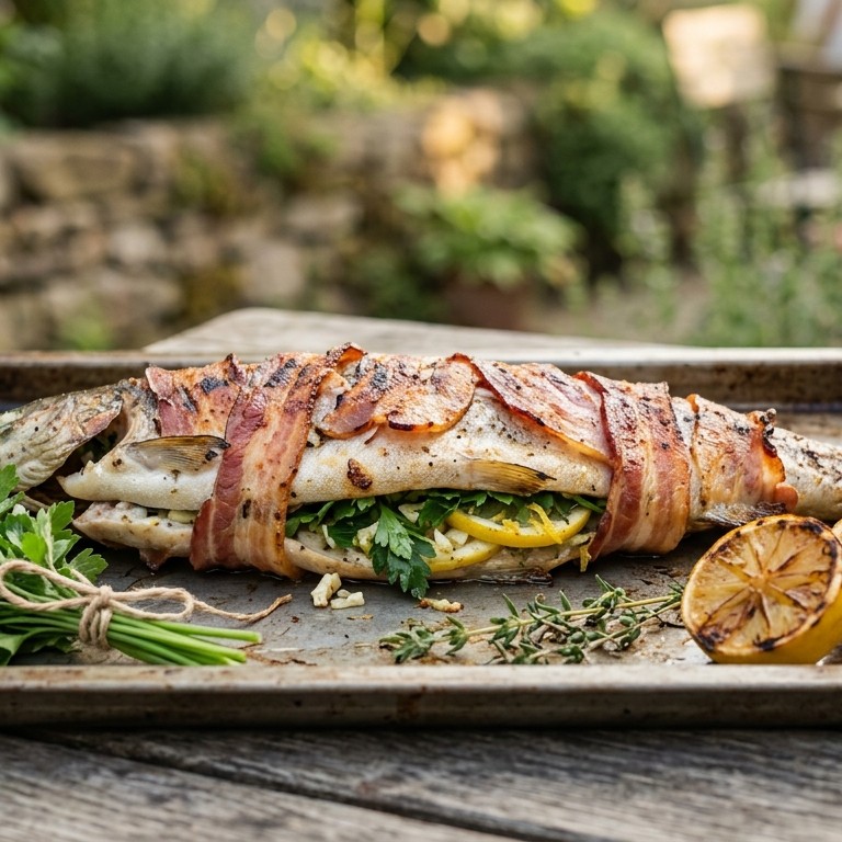 Forel met gerookte spek recept