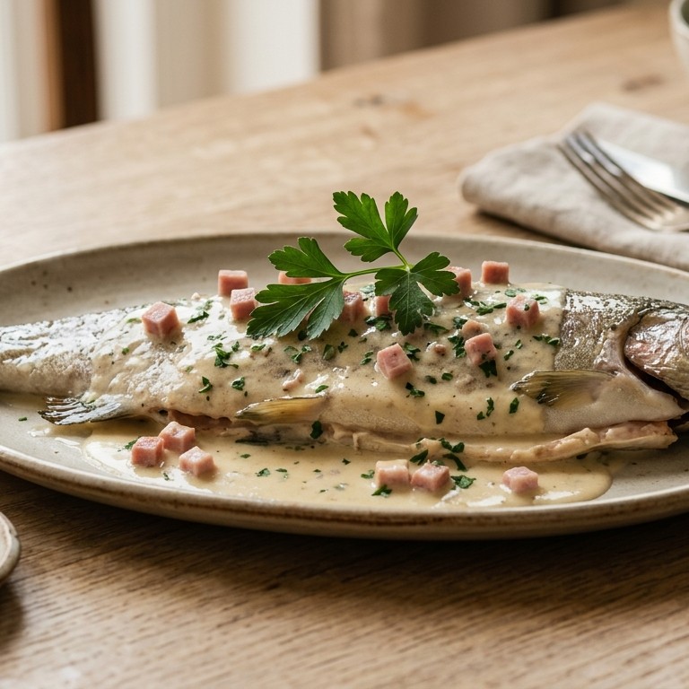 Forel met ham-roomsaus recept