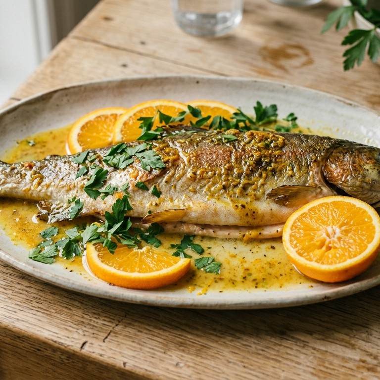 Forel met kerrie-sinaasappelboter recept
