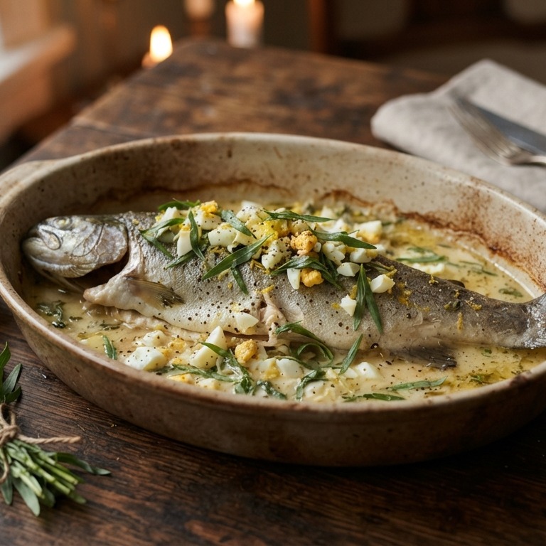 Forel uit de oven met witte wijn en dragon recept