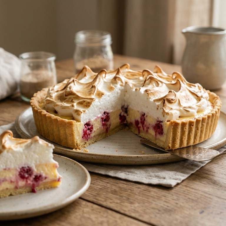 Frambozen-kwarktaart met meringue recept